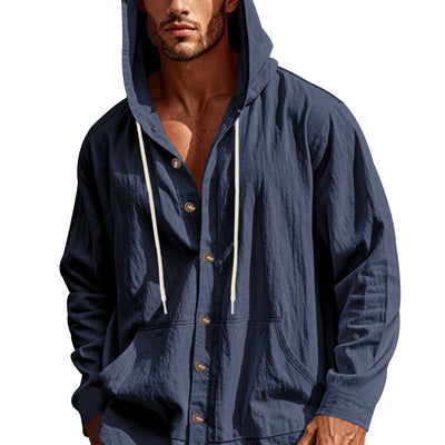 Camisa de Lino Holgada para Hombre - Minimalista de Manga Larga - Image 19