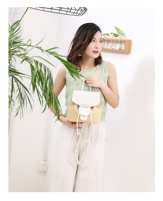 Mochila de Viaje Compacta para Mujer - Bolso Tejido de Paja - Image 19