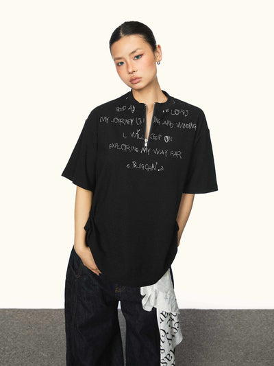 Playera Unisex Estilo Americano con Cremallera y Estampado de Letras - Image 2