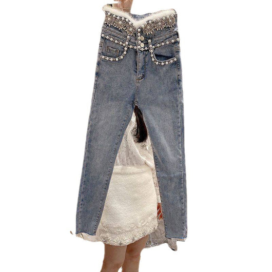 Jeans Talle Alto Abotonado con Detalles de Cuentas y Costuras en Lana - Image 6