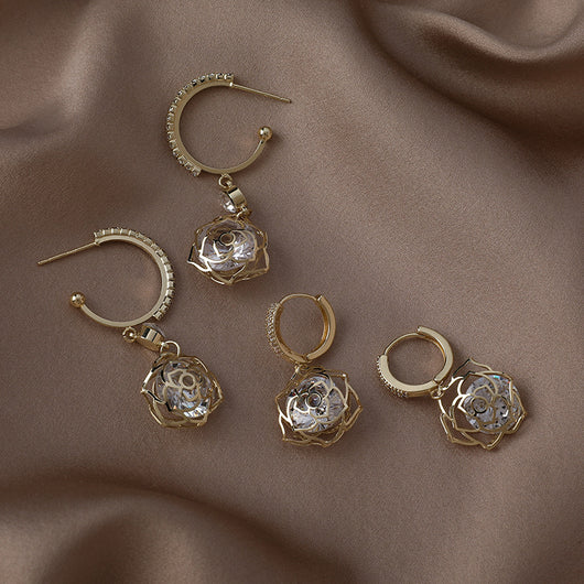 Aretes de Circonio Hueco con Incrustaciones Brillantes y Zirconia Rosa - Image 7