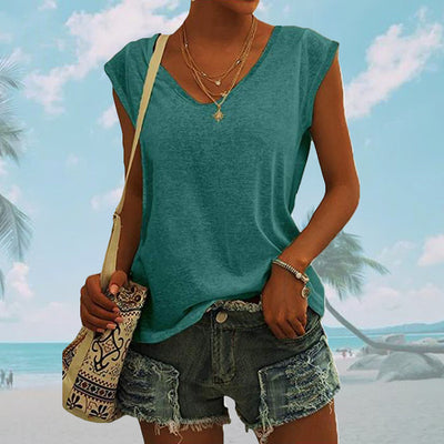 Blusa Suelta con Cuello en V - Diseño Minimalista Europeo y Americano para Mujer