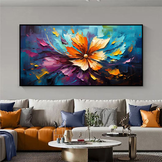 Cuadro Abstracto Flores Óleo Pintado a Mano Decoración Moderna Sala de Estar