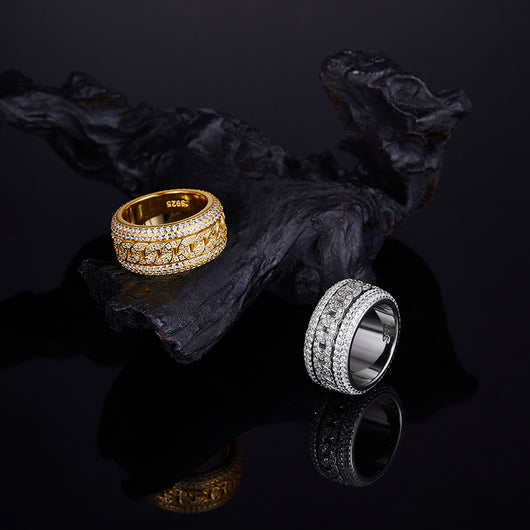 Anillo Cubano Giratorio de Plata 925 con Moissanita Completa para Hombre