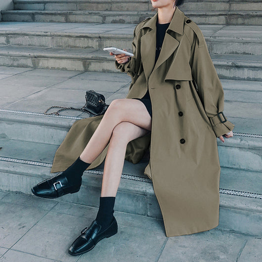 Abrigo Trinchera Doble Botonadura Oversized - Elegancia Coreana para Primavera - Image 6