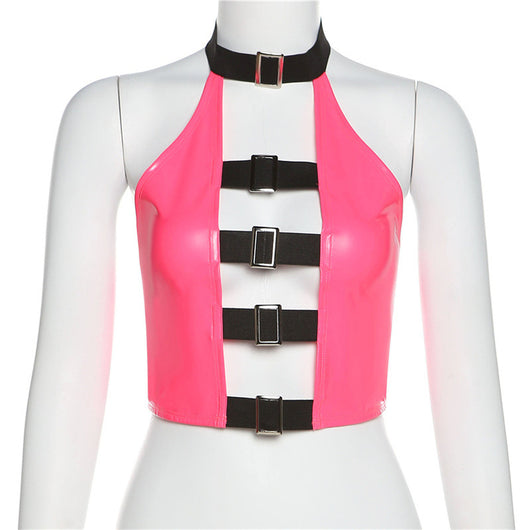 Camiseta Halter de Cuero PU con Detalle Hueco - Image 6