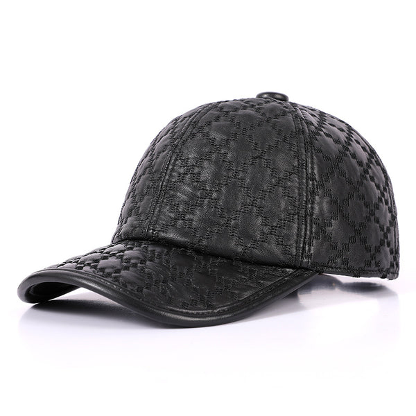 Gorra Cuadriculada Coreana en Cuero de Oveja Genuino para Hombre - Image 6
