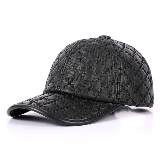 Gorra Cuadriculada Coreana en Cuero de Oveja Genuino para Hombre - Image 6