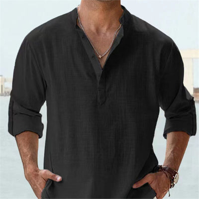 Camisa Casual Suelta de Algodón Manga Larga Color Sólido para Hombre - Image 5
