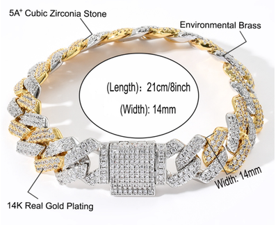 Cadena Cubana 14mm Chapada en Zirconia - Estilo Europeo y Americano - Image 6