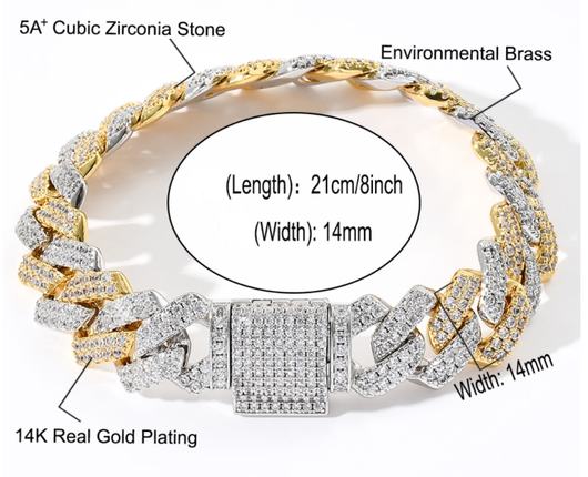Cadena Cubana 14mm Chapada en Zirconia - Estilo Europeo y Americano - Image 6