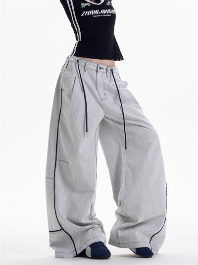 Pantalones Anchos Casuales con Costuras en Contraste - Image 7