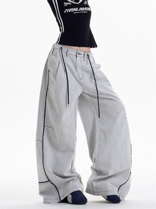 Pantalones Anchos Casuales con Costuras en Contraste - Image 7