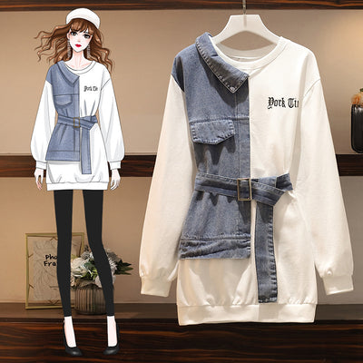 Vestido Suéter Largo para Mujer con Detalles en Denim - Image 12