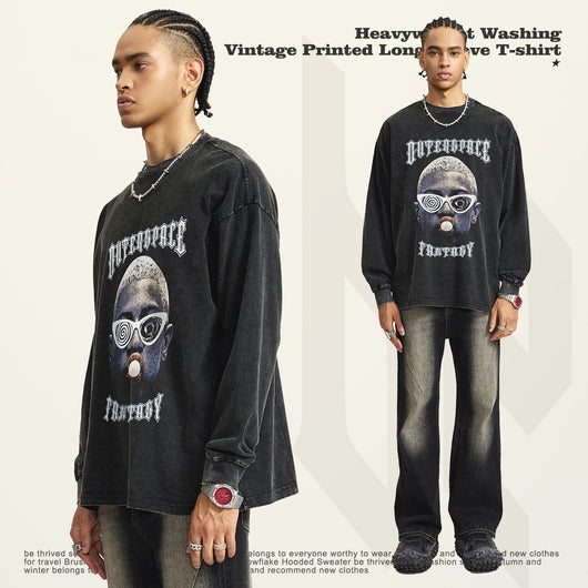 Camiseta Retro Americana Estampada para Pareja - Manga Larga Cuello Redondo - Image 2