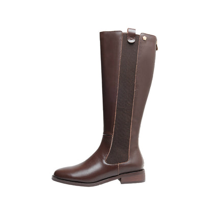 Botas Tipo Knight de Cuero con Tacón Bajo y Elástico Doble para Piernas Robustas - Image 4
