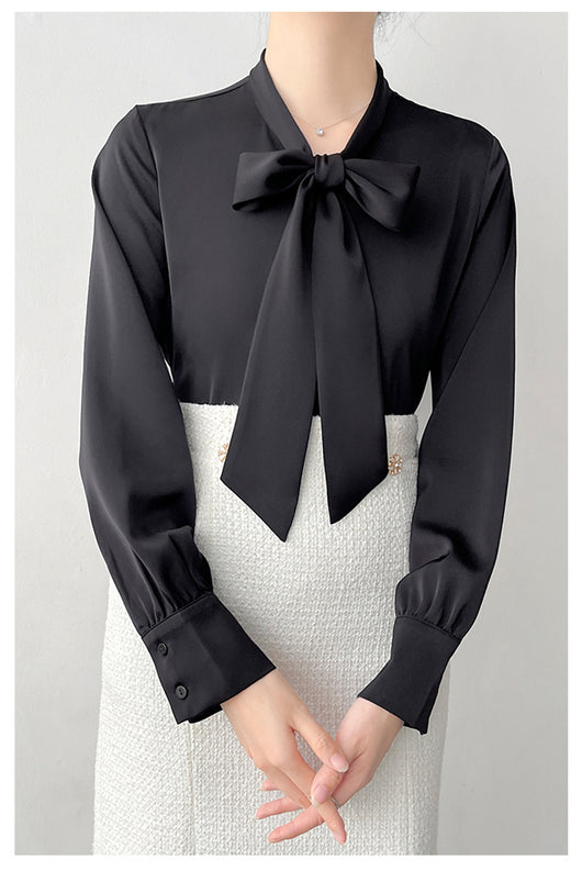 Blusa Ejecutiva de Satén con Moño y Cinta para Mujer - Image 7