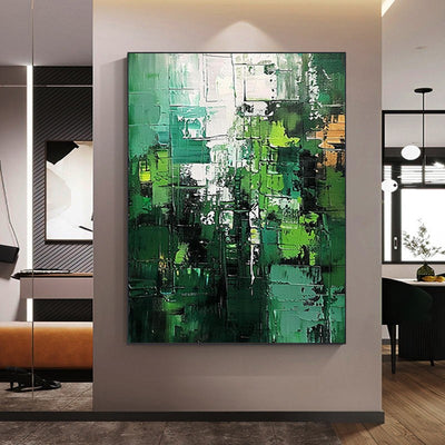 Cuadro Abstracto Paisaje Verde Pintura Hecha a Mano Minimalista Texturizado - Image 5