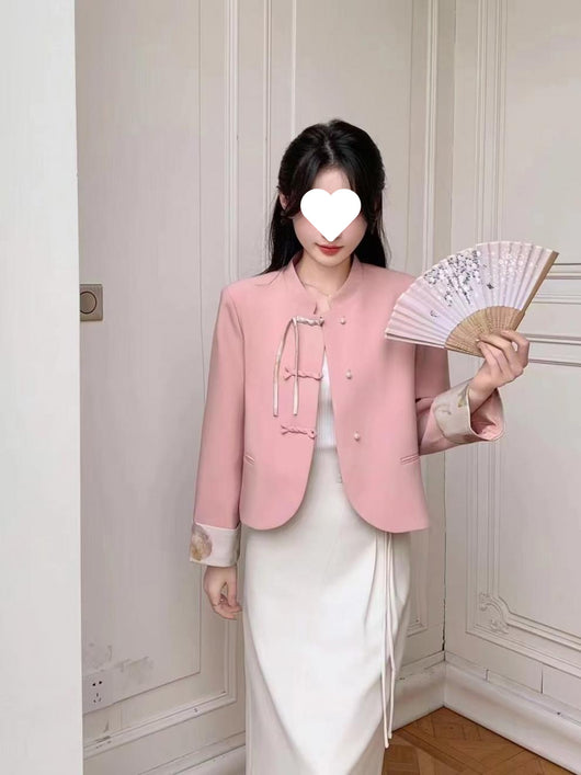 Abrigo Corto Mujer Estilo Hanbok con Botones de Rana - Primavera Otoño - Image 10