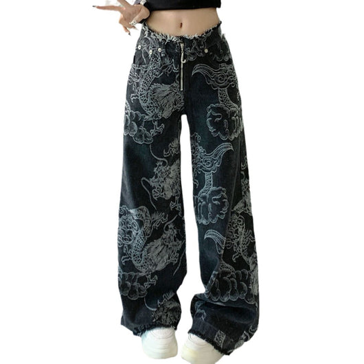 Jeans Hip Hop con Estampado de Dragón para Mujer - Image 6