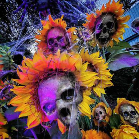 Decoración de Halloween Girasol Calavera - Flor Artificial para Jardín y Hogar