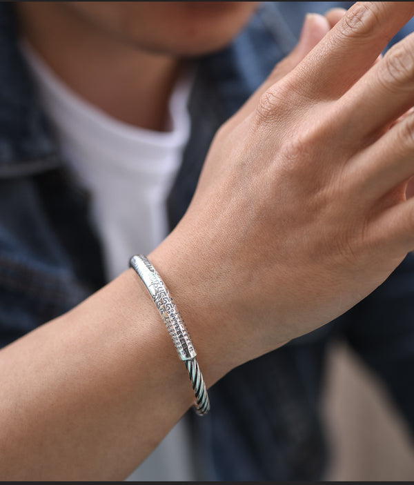 Pulsera Mantra de Seis Caracteres Tibetanos para Hombre en Plata de Ley