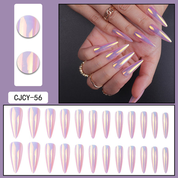 Uñas Postizas Degradado Floral con Efecto Espejo Electroplatado