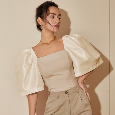 Blusa Elegante Retro con Cuello Cuadrado y Mangas Farol - Image 9