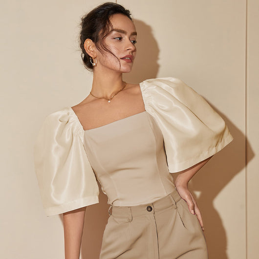 Blusa Elegante Retro con Cuello Cuadrado y Mangas Farol - Image 9