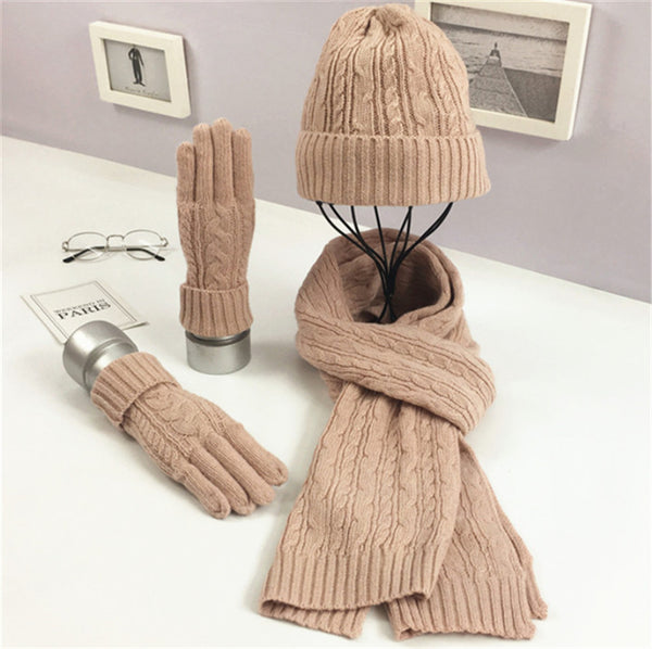 Conjunto Abrigador de Gorro, Bufanda y Guantes en Colores Lisos