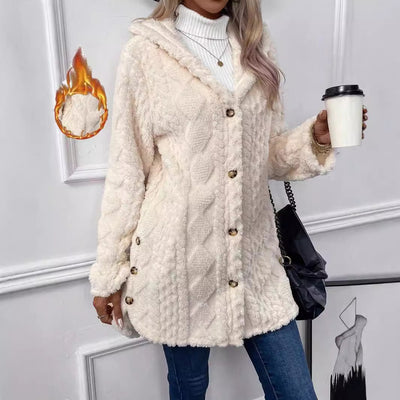 Abrigo Cardigan con Capucha y Botones - Chaqueta Larga de Invierno Color Sólido