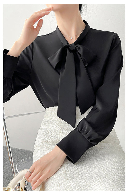 Blusa Ejecutiva de Satén con Moño y Cinta para Mujer - Image 9