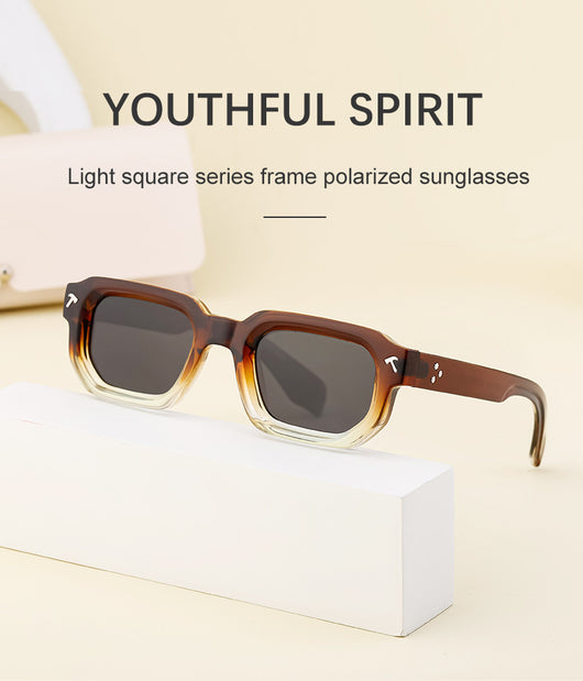 Men's square frame sunglasses with a two-tone brown and black frame, dark green lenses, and tortoise shell temples. - Image 24