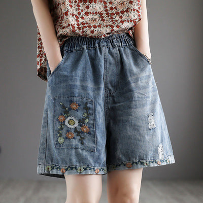 Shorts de Mezclilla Talle Alto Rotos Estilo Vintage para Mujer