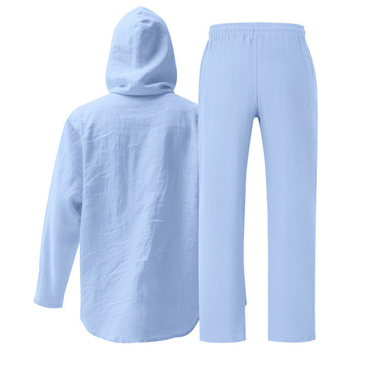Conjunto de Camisa y Pantalón de Lino Holgado con Capucha - Comodidad Respirante - Image 37
