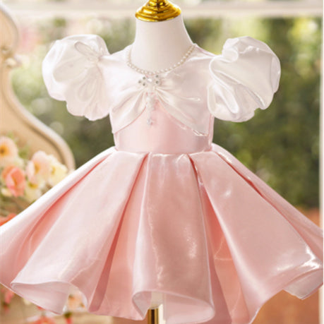 Vestido Infantil Princesa con Mangas Abullonadas y Combinación de Colores - Image 4