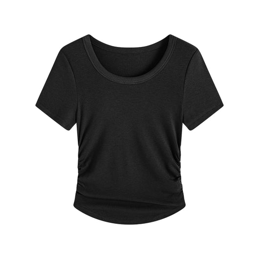 Blusa Plisada Talla Grande con Cintura Ajustable y Manga Corta - Image 5