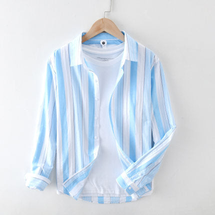 Camisa Casual de Manga Larga con Rayas Japonesas para Hombre - Image 4