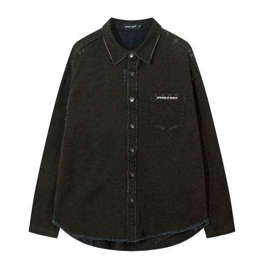 Camisa Denim Desgastado con Estampado Cruzado para Hombre - Image 9