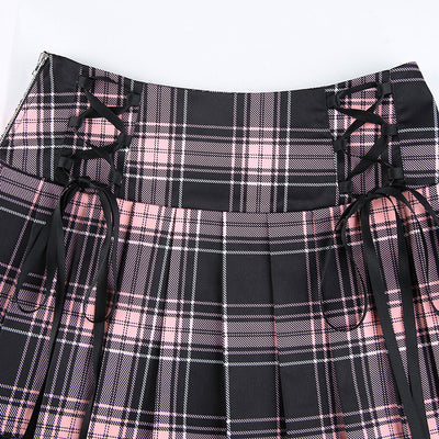 Falda Plaid con Cordones Sexy Estilo Europeo y Americano - Image 11