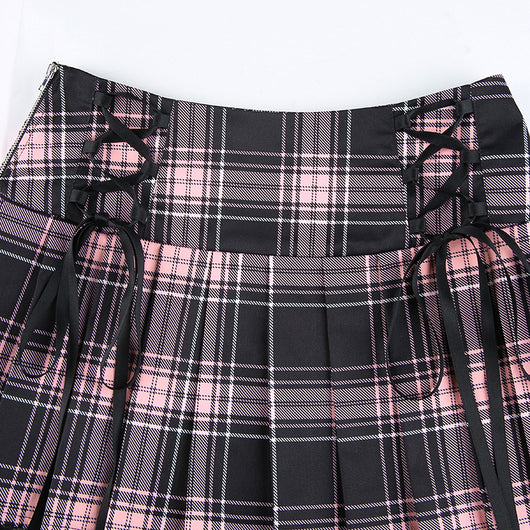 Falda Plaid con Cordones Sexy Estilo Europeo y Americano - Image 11