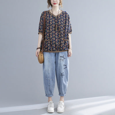 Blusa Estampada Escote V Manga Corta para Mujer - Image 11