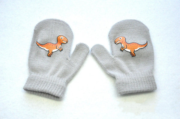 Guantes Tejidos con Patrón de Dinosaurios