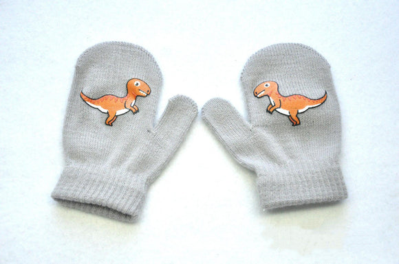 Guantes Tejidos con Patrón de Dinosaurios