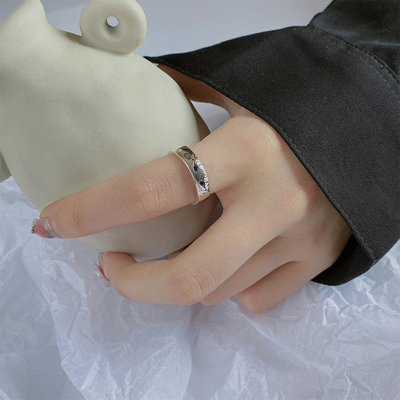 Anillo de Plata 925 Pareja de Leopardos de Nieve con Ojos Azules Vintage