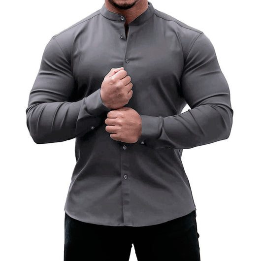 Camisa Casual de Manga Larga para Hombre - Ajuste Slim Colores Sólidos - Image 6