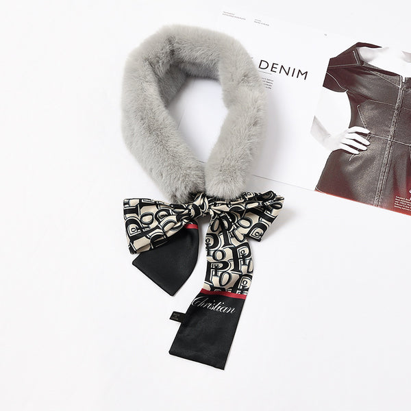 Collar de Lazo de Piel de Conejo Sintético con Moño Elegante