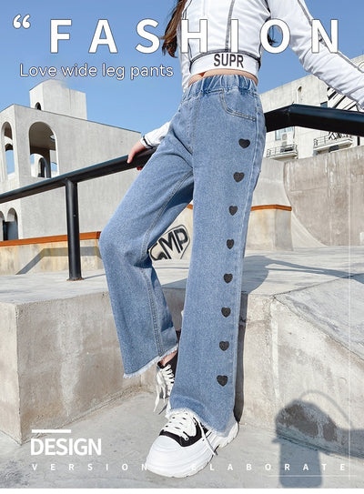 Pantalones Denim Anchos Casuales Estilo Funky con Detalle Love - Image 14