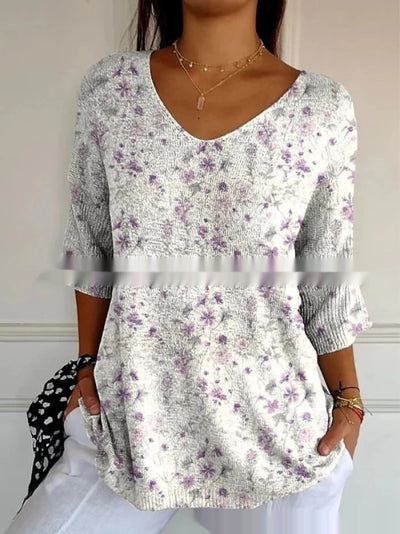 Playera Casual para Mujer con Cuello V y Estampado Geométrico 3D Manga Corta - Image 11