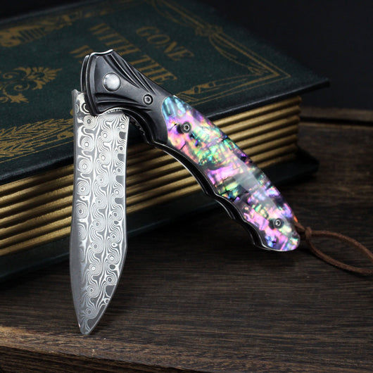 Cuchillo Plegable Outdoor Acero Damasco con Mango de Palo de Rosa - Image 6